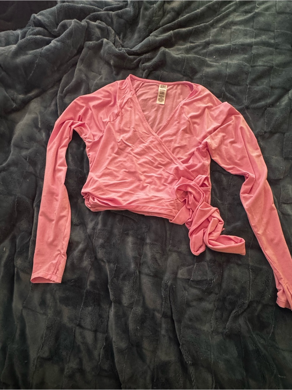 JoyLab Pink Wrap-Front Long Sleeve Crop Top